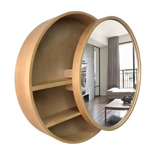 SZKTHD Badezimmer-Spiegelschrank, Wandmontage, runder Spiegelschrank, Badezimmerspiegel mit Aufbewahrungsregal, Badezimmer-Aufbewahrungsschrank mit Spiegel (Holz, 70 cm) von SZKTHD