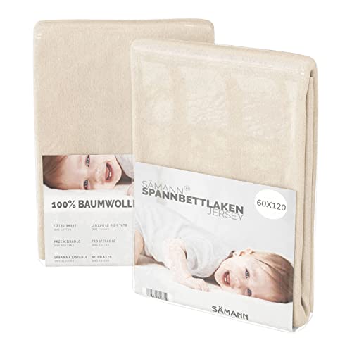 Sämann® Spannbettlaken Spannbetttuch Jersey 60x120 cm für Babybett & Kinderbett, Baumwolle Natur von Sämann
