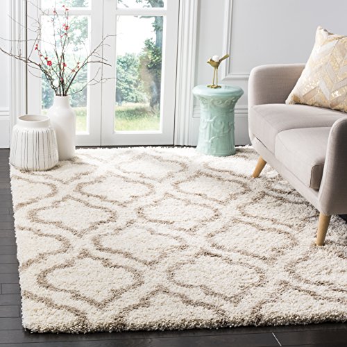 SAFAVIEH Zottelig Teppich für Wohnzimmer, Esszimmer, Schlafzimmer - Hudson Shag Collection, Hoher Flor, Elfenbein und Beige, 155 X 229 cm von Safavieh