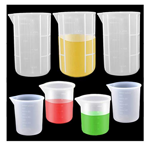 Saijer Silikon Messbecher,7 Stück Silikonbecher Harz Messbecher Set Transparent Präzise Skala Antihaft Mischbecher Klebewerkzeug für Handwerk Schmuck Gussform DIY Labor Küche(350ml*3/100ml*4) von Saijer