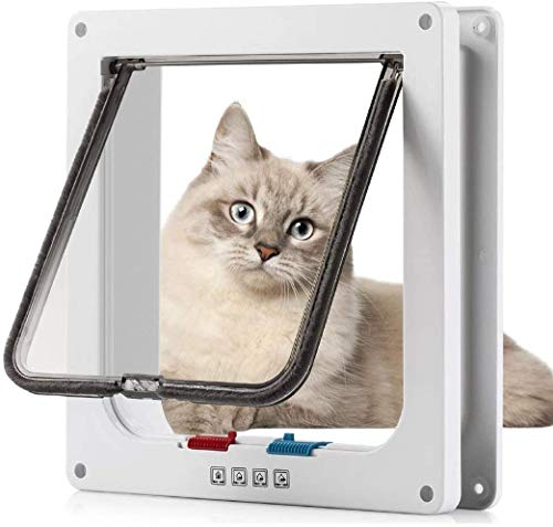 Klassische Katzenklappe, 4 manuelle Verschluss-Optionen L-23,5 * 25 * 5,5cm Weiß von Sailnovo