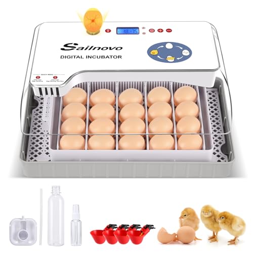 Sailvono 20 Incubateur entièrement automatique, avec ajout d'eau externe, contrôle de la température, éclairage LED, retournement automatique des œufs, de poules - Blanc von Sailnovo