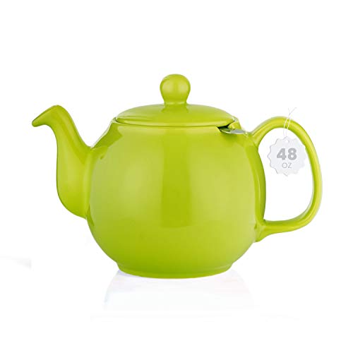 SAKI Große Porzellan-Teekanne, 1,4 l, Teekanne mit Teesieb, losen Blättern und blühender Teekanne, Grün von Saki