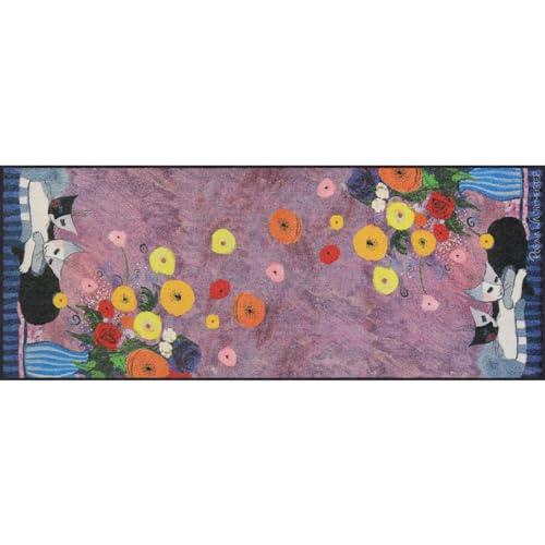 Salonloewe Rosina Wachtmeister Sleep Well Fußmatte waschbar 075 x 190 cm Wohn-Teppich Läufer Katzen rosa-bunt Designer-Teppich besonders von Salonloewe