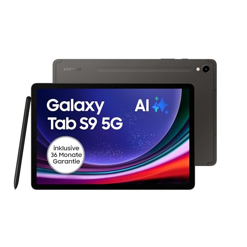 Samsung Galaxy Tab S9 AI-Android-Tablet, 5G, 128 GB / 8 GB RAM, MicroSD-Kartenslot, Inkl. S Pen, Simlockfrei ohne Vertrag, Graphit, Inkl. 36 Monate Herstellergarantie [Exklusiv bei Amazon] von Samsung