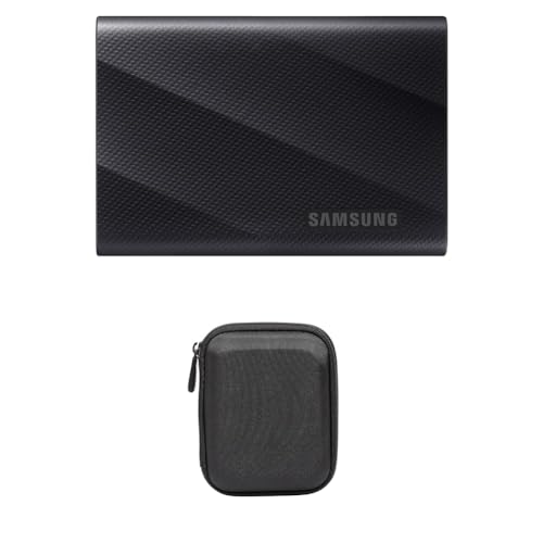 Samsung Portable SSD T9, 2 TB, 2.000 MB/s Lesen, 1.950 MB/s Schreiben, USB 3.2 Gen.2x2, PC, Smartphone und 12K Kameras, MU-PG2T0B/EU + Amazon Basics Festplattentasche, schwarz von Samsung