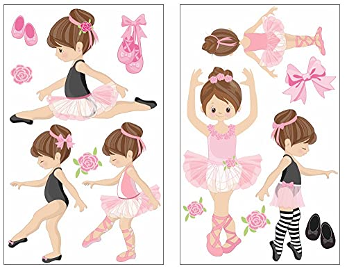 Samunshi® 14x Wandtattoo Rosa Ballerina Mädchen Set Wandbilder Kinderzimmer Deko Junge Wandtattoo Kinderzimmer Mädchen Wandsticker 2x 21x34cm von Samunshi