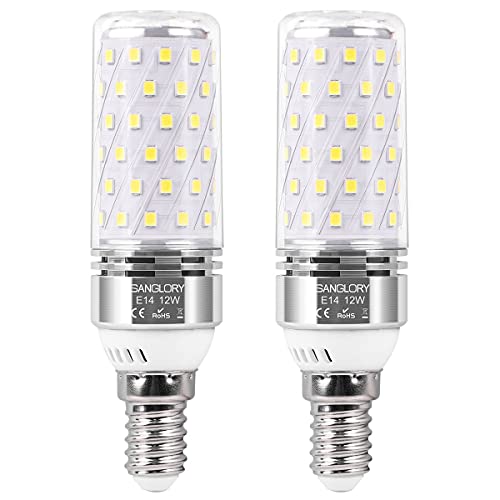 SanGlory 2er Pack E14 LED Lampen Kaltweiß 6000K, LED E14 12W Maiskolben Led Mais Birne E14 1350 Lumen ersetzt 100W Birne, 360° Leuchtmittel E14 Kerzenleuchten von SanGlory