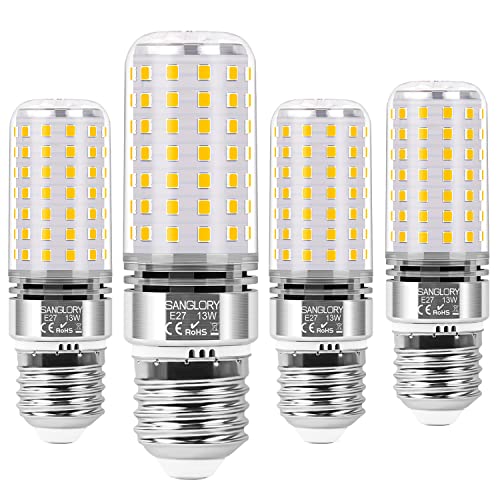 SanGlory Glühbirne E27 LED Warmweiß, 13W LED Lampe E27 3000K, LED Birne E27 Leuchtmittel, 1400 Lumen, ersatz 100W Halogen, E27 LED Mais Birnen Nicht Dimmbar, AC175-265V, 4er-Pack von SanGlory