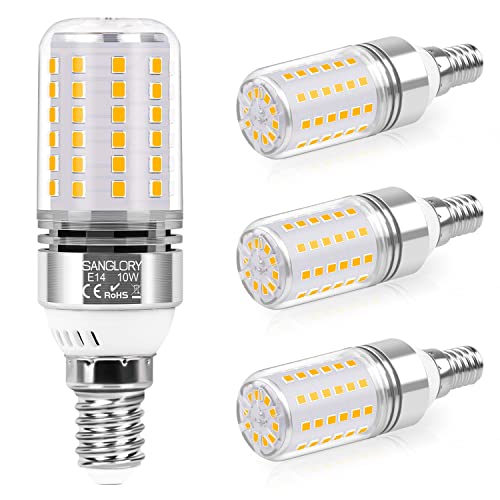 SanGlory LED E14, LED Lampe E14, LED Leuchtmittel E14 10W ersetzt 90W Halogenlampen, E14 LED Warmweiss 2700K, 1050LM Energiesparlampe E14 Maiskolben Nicht Dimmbar, AC175-265V, 4 Stück von SanGlory