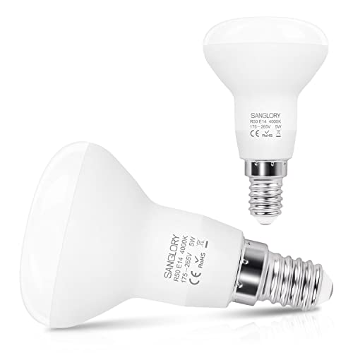 SanGlory Reflektorlampe R50 E14 LED Birnen, 5W 510 Lumen LED Leuchtmittel E14, 4000K Neutralweiß ersetzt 40W Glühlampe, R50 E14 LED Strahler Energiesparlampe, Nicht Dimmbar, 2er Pack von SanGlory