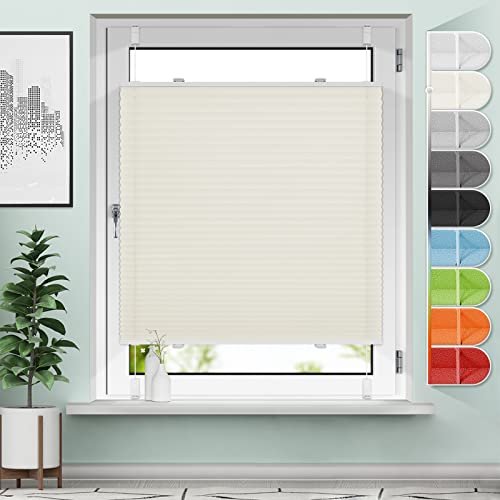 Sanfree Plissee Klemmfix Plisseerollo ohne Bohren Beige 70x130cm (BxH) inkl. Klemmträger Blickdicht und lichtdurchlässig Jalousie Faltrollo Sichtschutz und Sonnenschutz Rollo für Fenster & Tür von Sanfree