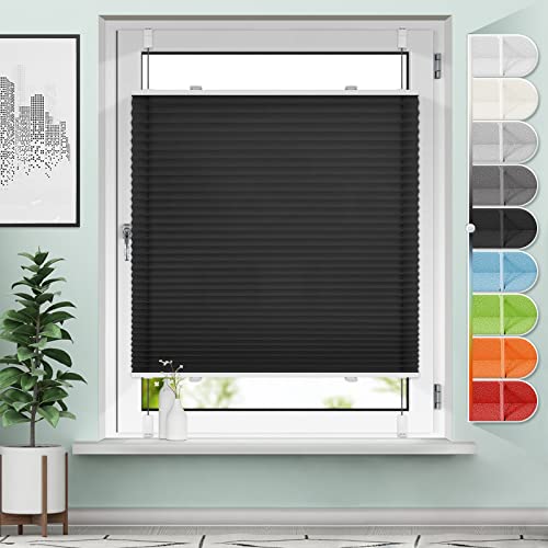 Sanfree Plissee ohne Bohren Klemmfix Schwarz 45x110cm Jalousie Faltrollo Plisseerollo ohne Bohren für Fenster & Tür von Sanfree