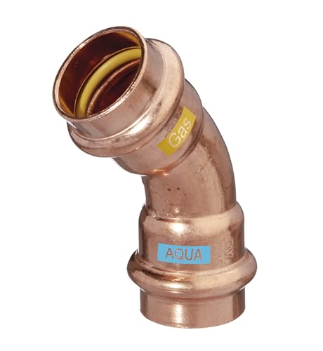 Sanitärshop Baustoffe & Sanitär Pressfittings Kupfer - 1 Produkt für Gas Trinkwasser und Heizung - V Press Kontur (Bogen 45° 2 Muffen - 1 Stück, 18mm) von Sanitärshop Baustoffe & Sanitär