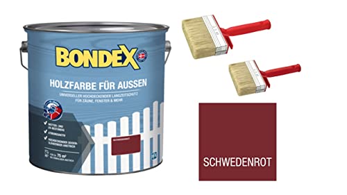 Sanitärshop Baustoffe & Sanitär Set: 1 x Bondex Holzfarbe für Außen, 7,5 L für ca. 70 m² Wetter- & UV-beständig atmungsaktiv inkl. 2 Flächenstreicher (schwedenrot) von Sanitärshop Baustoffe & Sanitär