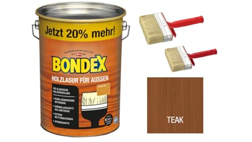 Sanitärshop Baustoffe & Sanitär Set: Bondex Holzlasur für außen 4,8 Liter Sondergebinde 20% mehr Inhalt inkl. Flächenstreicher (teak) von Sanitärshop Baustoffe & Sanitär