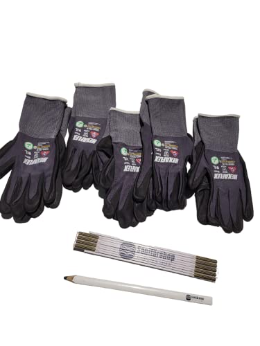 Schutzhandschuhe Arbeitshandschuhe Handschuhe Maxiflex schwarz EN388 Kategorie II - inkl. 1 Sanitärshop Zollstock und Bleistift (Gr. 10 ((XL), 5, stück) von Sanitärshop Baustoffe & Sanitär