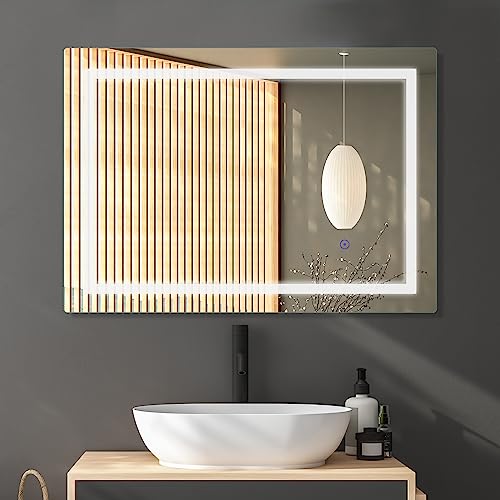 SaniteModar LED Badspiegel 50x70cm, Badezimmerspiegel mit Beleuchtung, Wandspiegel mit Touchschalter von SaniteModar