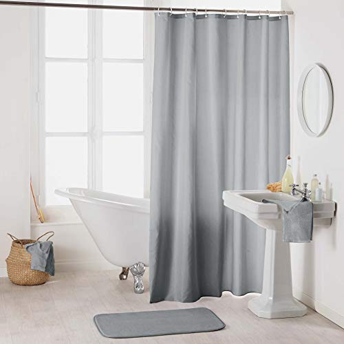 Sanixa Duschvorhang Textil 180x200 cm Uni hell-grau wasserabweisend waschbar Badewannenvorhang Vorhang hochwertige Qualität mit Ringen Metallösen von Sanixa