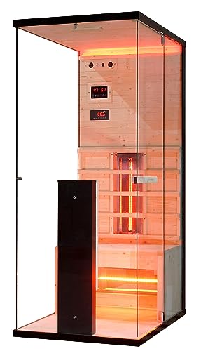 Infrarotkabine Infrarotsauna BILLUND für 1 Personen, Vollspektrumstrahler, LED Beleuchtung (7 Farben), MP3 Player inkl. Bluetooth, 2 Lautsprecher, Abmessung: 80 x 110 x 190 cm von Sanotechnik