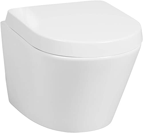 Saqu Sky 2.0 Kompakt Randlos 36x47x36cm Hänge-WC mit Tiefspül Weiß - Wand-WC - Keramik von Saqu