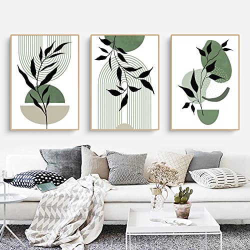 Sarah Duke 3er Boho Poster Set, Abstrakt Grüne Pflanzen Bilder, Moderne Aesthetic Wandbilder, Wandposter für Wohnzimmer Schlafzimmer Wanddeko, Ohne Rahmen (A,40x50cm) von Sarah Duke