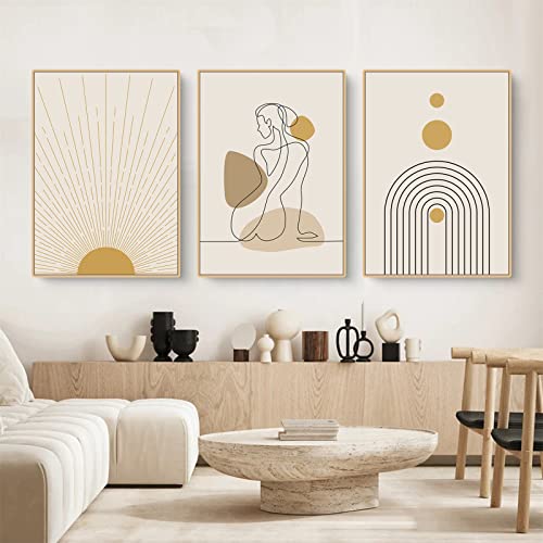Sarah Duke 3er Boho Poster Set, Abstrakt Linien Geometrie Wohnzimmer Deko Bilder Set, Stilvolle Beige Aesthetic Wandbilder, Ohne Rahmen Leinwandbilder (50 x 70 cm) von Sarah Duke