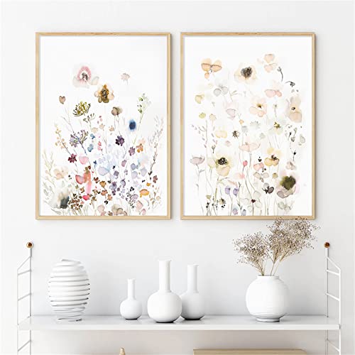 Sarah Duke Blumen Poster Wohnzimmer, 2er Set Aquarell Blumen Wandbilder Kunstposter, Ohne Rahmen Leinwandbilder, Modern Boho Bilder Wanddeko (40 x 50 cm) von Sarah Duke