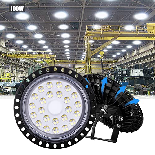 Sararoom 100W LED UFO Industrielampe 8000LM LED Hallenstrahler Kaltweiß 6500K LED Strahler mit 96LEDs Werkstattlampe Industrial Kronleuchter LED Gewerbliche Beleuchtung für Fabriken Garage Keller von Sararoom