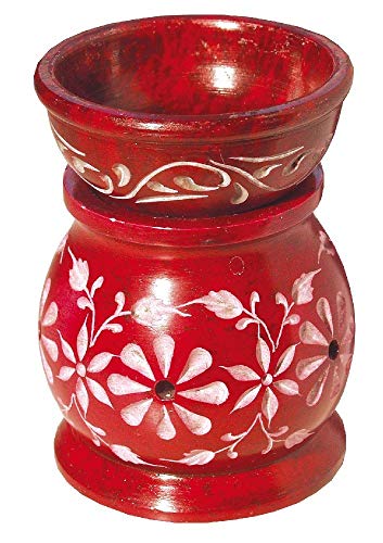 Aromalampe "Blume" Speckstein rot 6x9cm von Saraswati