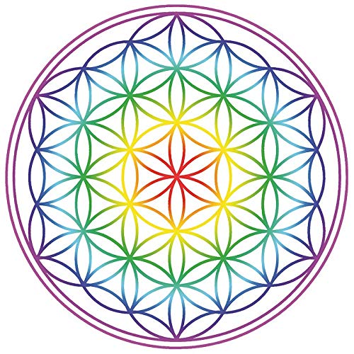 Aufkleber Set 2x4,5cm/1x9cm"Blume des Lebens" Regenbogen-Chakra transparent von Saraswati
