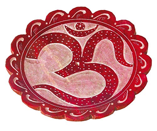 Om Speckstein rot 10 cm, Räucherstäbchenhalter von Saraswati