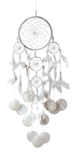 Saraswati Handgerfertigter Traumfänger Dreamcatcher Triple Shell Nylon mit Muscheln und Perlen 16x60cm von Saraswati