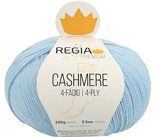 Schachenmayr REGIA Premium Cashmere Farbe 52, 4-fädig (4ply), Sockenwolle mit Kaschmir, 100g ca. 400m, Nadelstärke 2-3 mm, 52 Sky Blue von Regia