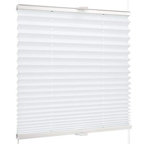 SchattenFreude Basic Klemmfix-Plissee für Fenster | Mit Klemm-Haltern | Ohne Bohren | Reinweiß, Breite: 80cm x Höhe: 220cm von SchattenFreude