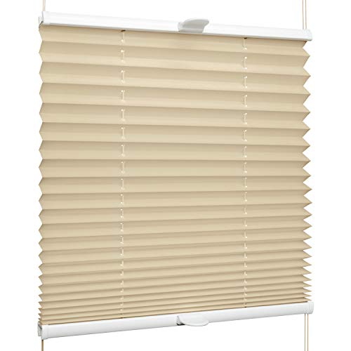 SchattenFreude Klemmfix-Plissee für Fenster | Mit Klemm-Haltern | Ohne Bohren | Beige, Breite: 140cm x Höhe: 130cm von SchattenFreude