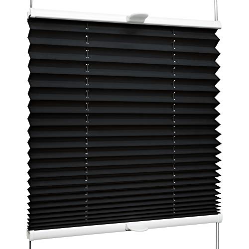 SchattenFreude Klemmfix-Plissee für Fenster | Mit Klemm-Haltern | Ohne Bohren | Schwarz, Breite: 70cm x Höhe: 220cm von SchattenFreude