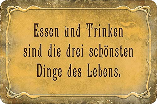 Schatzmix Essen und Trinken sind die DREI schönsten Dinge des Lebens Metallschild Wanddeko 20x30 cm tin Sign Blechschild, Blech, Mehrfarbig von Schatzmix