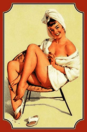 Schatzmix Pinup Frau in Bademantel Metallschild Wanddeko 20x30 cm tin Sign Blechschild, Blech, Mehrfarbig von Schatzmix