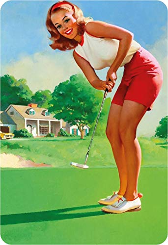 Schatzmix Blechschild Pinup Girl spielt Golf Metallschild Wanddeko 20x30 cm tin Sign von Schatzmix
