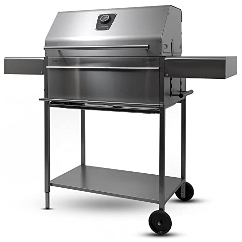 Premio XL III Barbecue - Holzkohlegrill Grillwagen aus rostfreien Edelstahl mit doppelwandigen Grilldeckel - Made in Germany: 5-Fach verstellbar, 4-teiliger Rost, Grillfläche: 71x43cm von Schickling