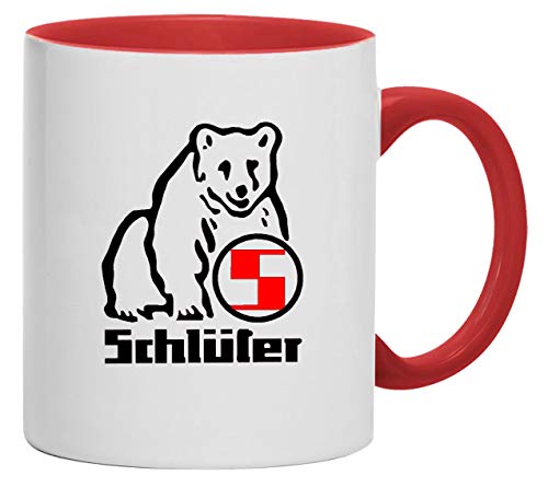 Schlüter Bärenlogo Tasse Kaffeebecher Keramik, 330 ml Inhalt | Weiß/Rot von Schlüter