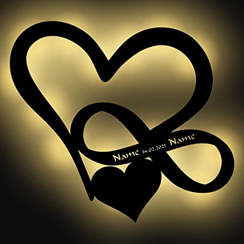 Unendlichkeitszeichen Herz Liebe mit Name-n und Hochzeit-Datum Verlobung Jahrestag Hochzeits-Geschenke Schlafzimmer-Lampe Freund Freundin Partner ich dich i Love You Geschenk von Namofactur