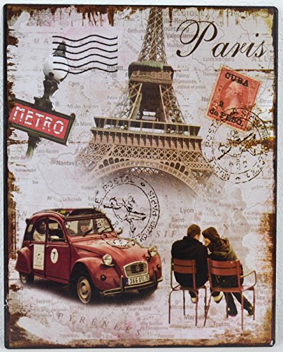 Blechschild Paris 20x25 cm Retro Schild im Vintage Shabby Stil - Eiffelturm Ente Bistro Metro von Schmiedegarten