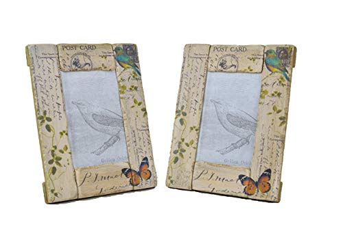 Romantische Bilderrahmen 2er Set mit Vogel und Schmetterling 18 x 23 cm – Massivholz Rahmen mit Glasscheibe von Schmiedegarten
