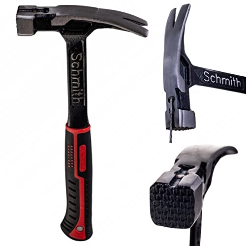 Schmith Klauenhammer - Zimmererhammer 450g Gewicht- Claw Hammer mit Ergonomischer Form - Hämmer aus Kohlenstoffstahl C45 - Vibrationsdämpfung mit Magnetischem Nagelhalter von Schmith