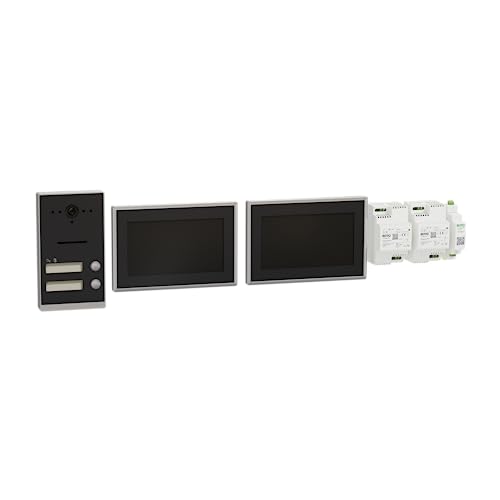 Schneider Electric Ritto TWINBUS IP VIDEO SET Türsprechanlage, 7 Zoll HD Monitor, 2 Draht Technik, 2 Familien, APP, Gegensprechanlage, Aufputz, Grau von Schneider Electric