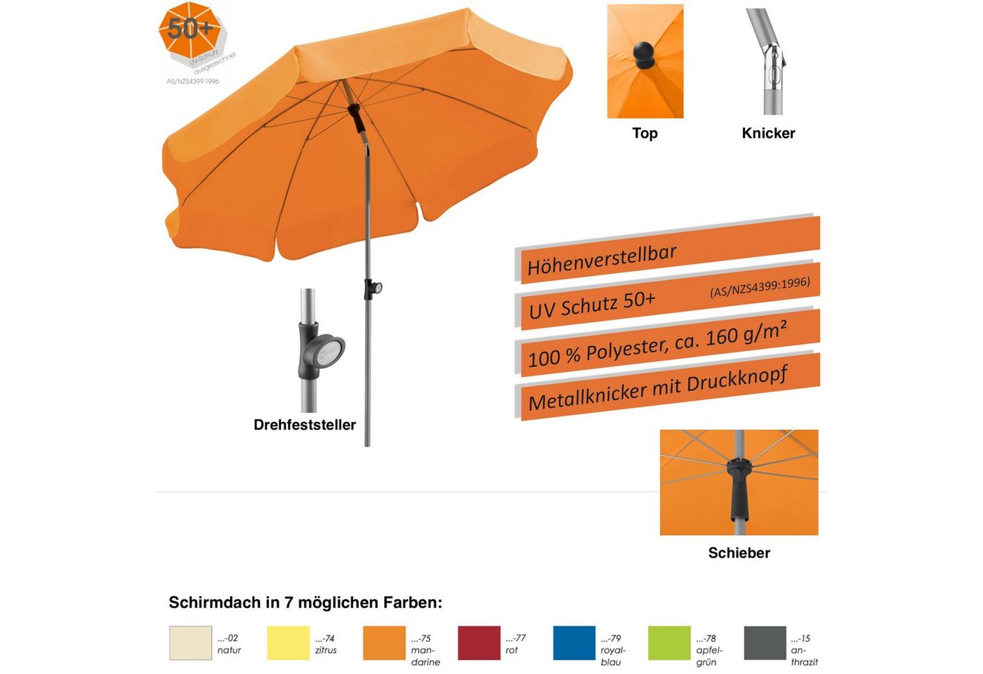 Schneider Schirme Sonnenschirm Schneider Locarno Sonnenschirm ø 200 cm rund 7 Farbvarianten von Schneider Schirme