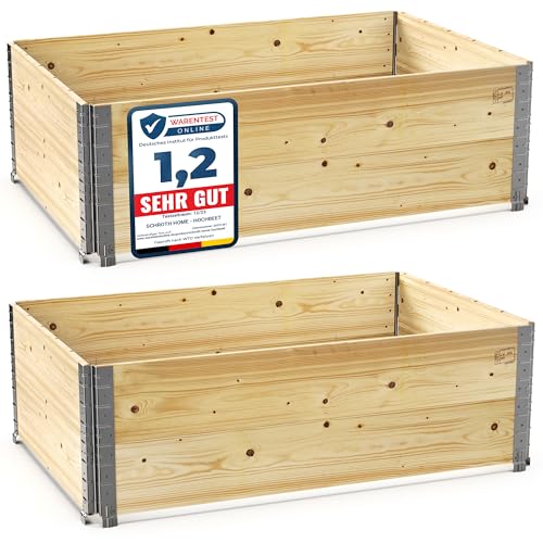 Schroth Home Hochbeet 120x80x40cm groß - rechteckig - Palettenrahmen aus Holz - Hochbeet für Garten - faltbar - steckbar & stapelbar - Aussenbereich (2X Hochbeetrahmen 120x80x40) von Schroth Home