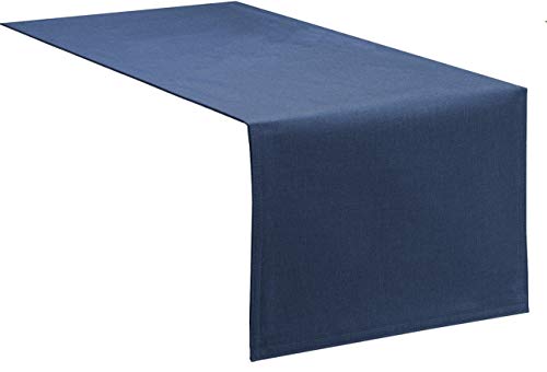 Tischläufer Tischband Fleckschutz LOTUS Effekt LEINEN Optik bügelfrei abwaschbar Farbe Blau Größe 33x160 cm von Schwar Textilien